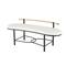 60.25" White Fabric Abstract Upholstered Oval Home Bench with Black Metal Frame & Rope Rod Backrest